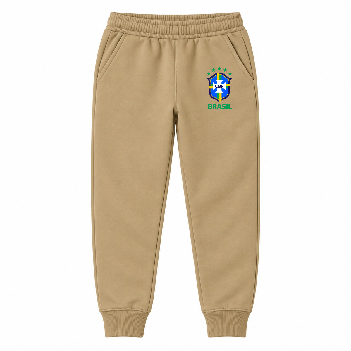 Brasil National Soccer Team youth jogger sweatpants, Khaki, Youth Large ages 10–12