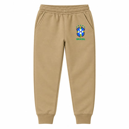 Brasil National Soccer Team youth jogger sweatpants, Khaki, Youth Large ages 10–12