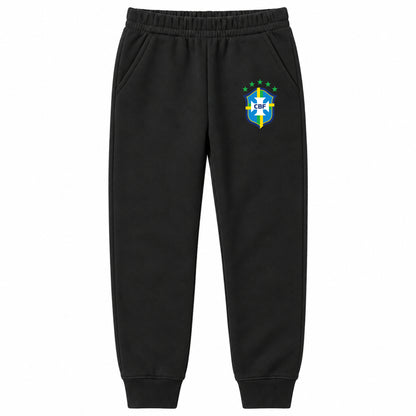 Brazil National Soccer Team youth jogger sweatpants, Black, Youth Large ages 10–12