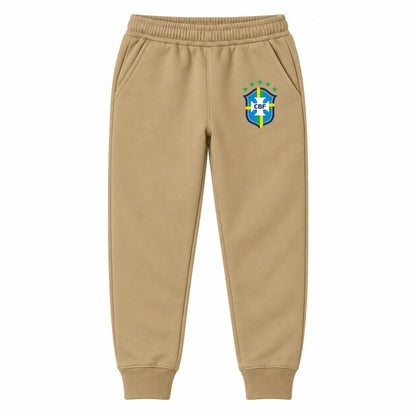 Brazil National Soccer Team youth jogger sweatpants, Khaki, Youth Large ages 10–12