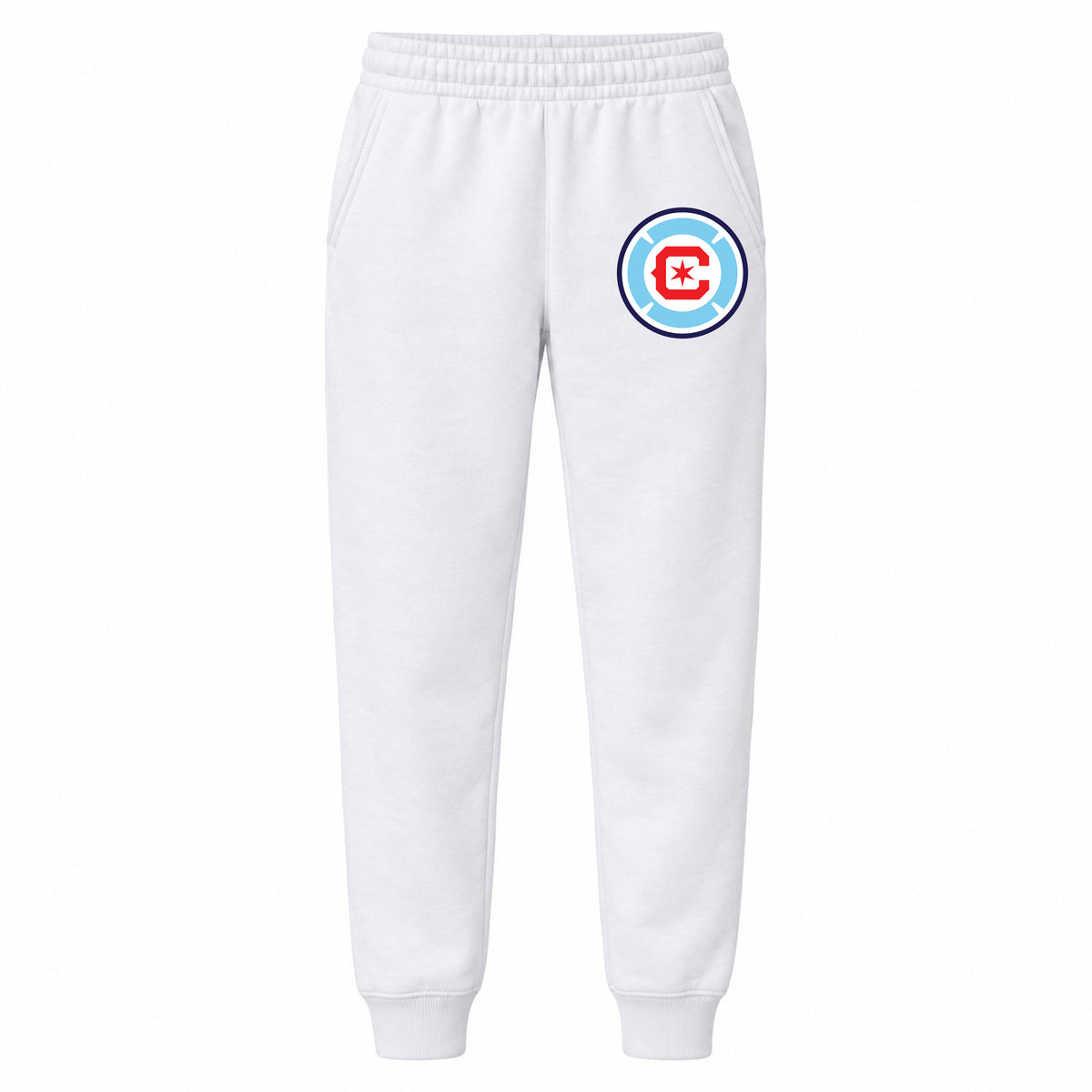 Chicago Fire Soccer youth jogger sweatpants, White, Youth Large ages 10–12