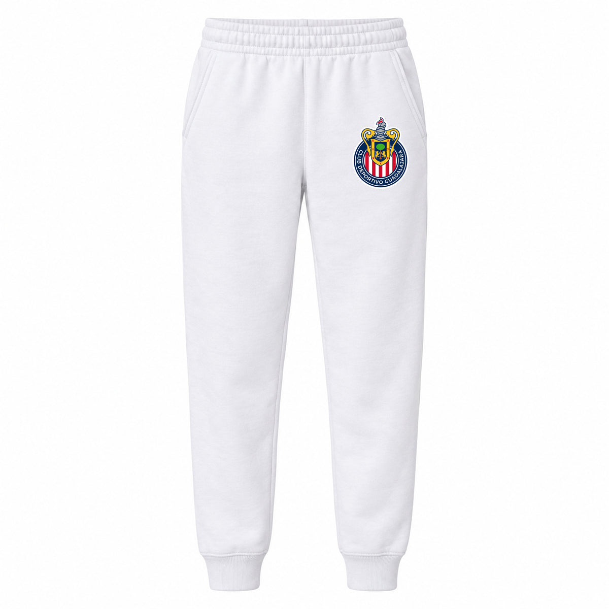 Chivas Football Club youth jogger sweatpants, White, Youth Large ages 10–12