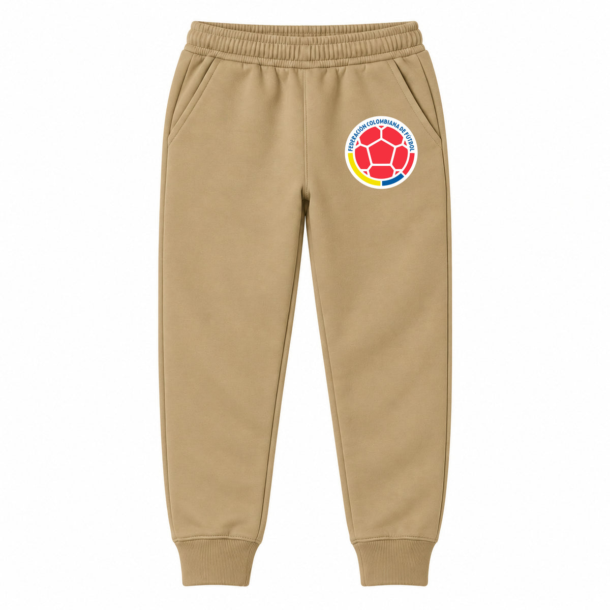 Colombia National Soccer Team youth jogger sweatpants, Khaki, Youth Large ages 10–12