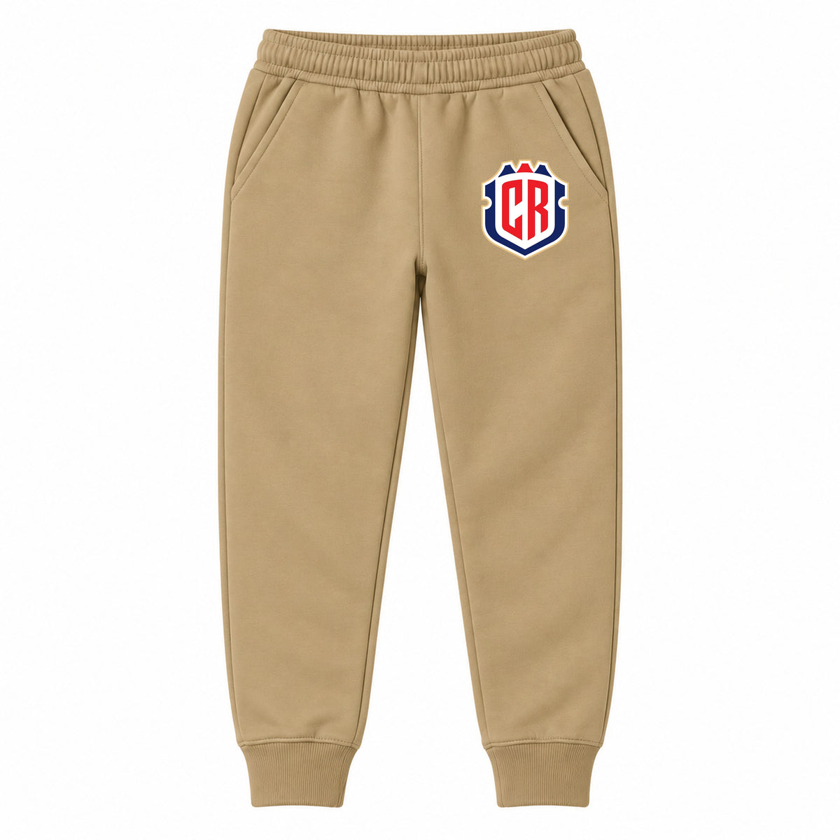 Costa Rica National Soccer Team youth jogger sweatpants, Khaki, Youth Large ages 10–12
