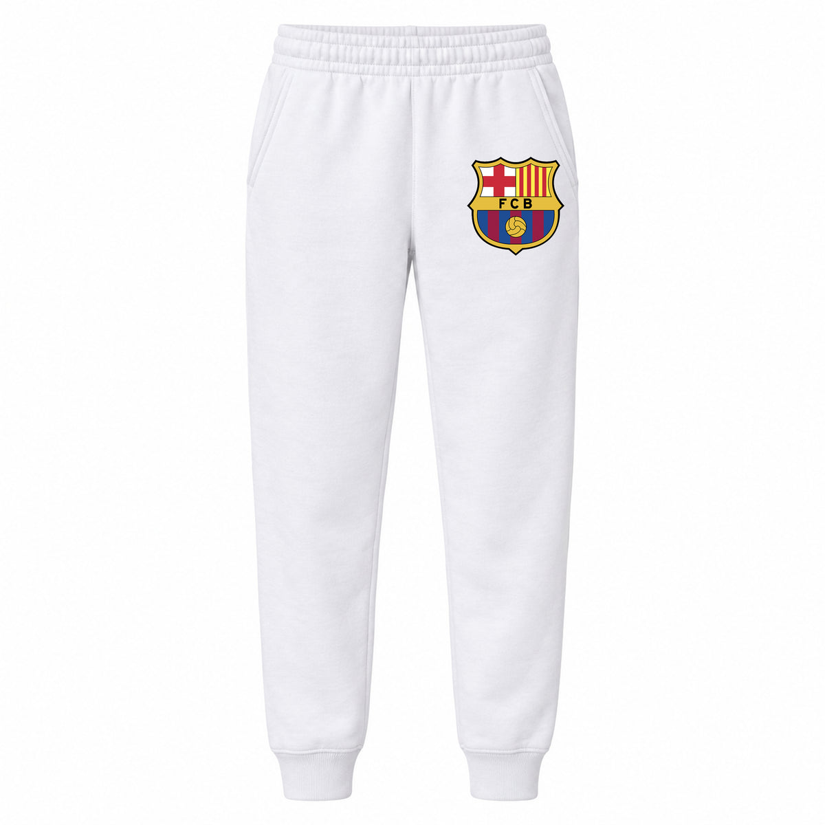 F.C. Barcelona Soccer youth jogger sweatpants, White, Youth Large ages 10–12