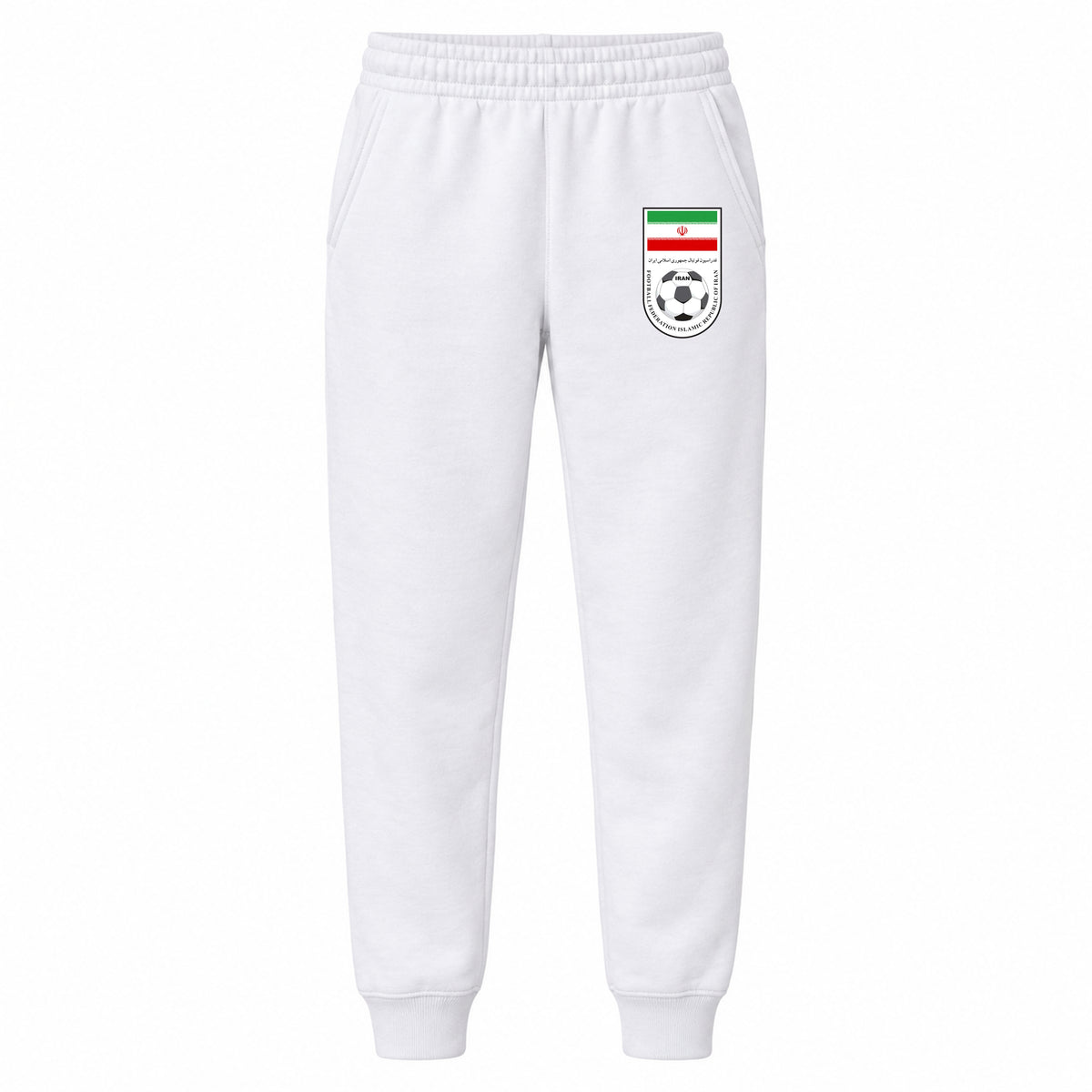 Iran National Soccer Team youth jogger sweatpants, White, Youth Large ages 10–12
