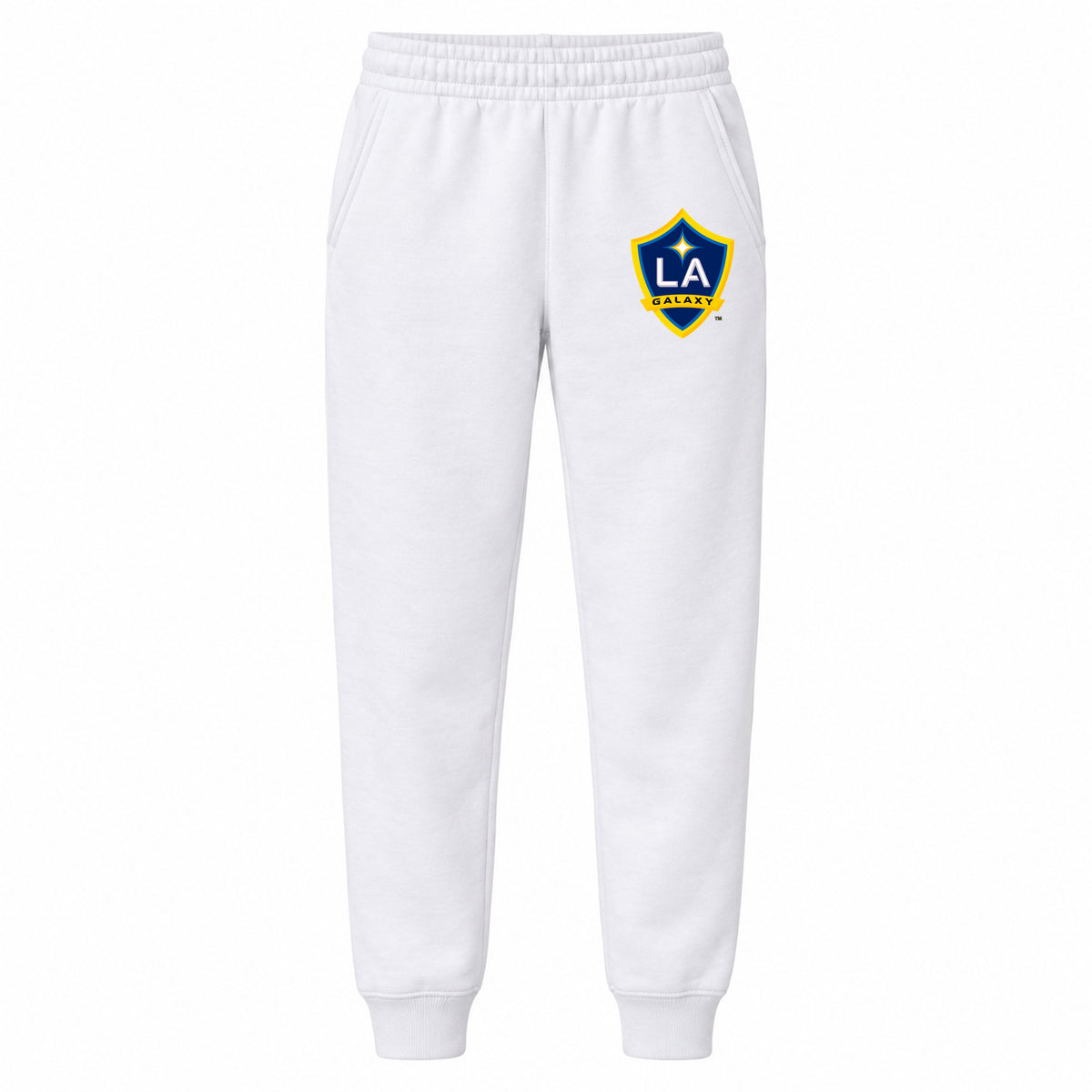 LA Galaxy FC youth jogger sweatpants, White, Youth Large ages 10–12
