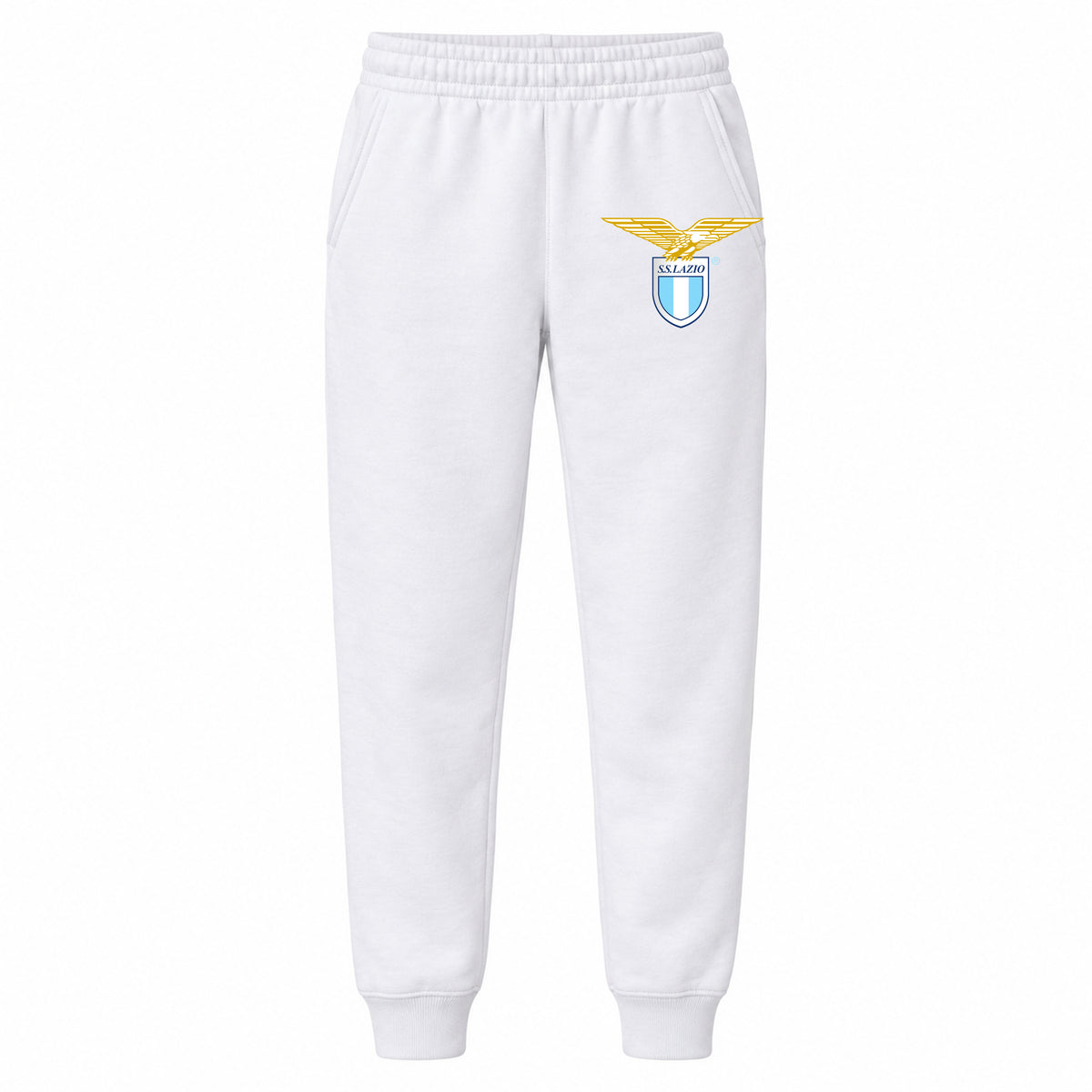 Lazio FC youth jogger sweatpants, White, Youth Large ages 10–12