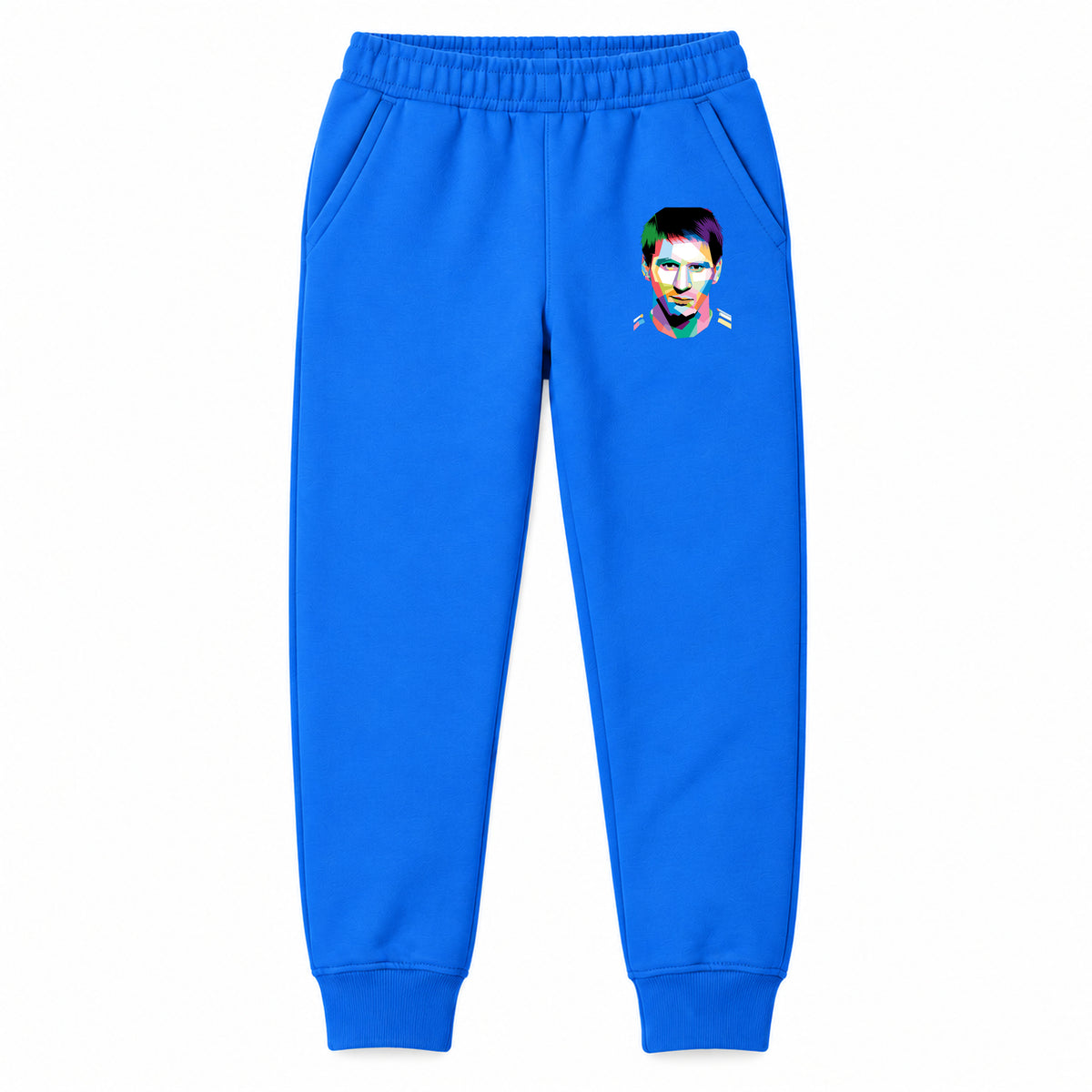 Lionel Messi Face Art Soccer youth jogger sweatpants, Blue, Youth Large ages 10–12
