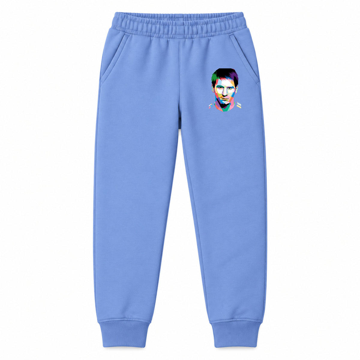 Lionel Messi Face Art Soccer youth jogger sweatpants, Carolina Blue, Youth Large ages 10–12