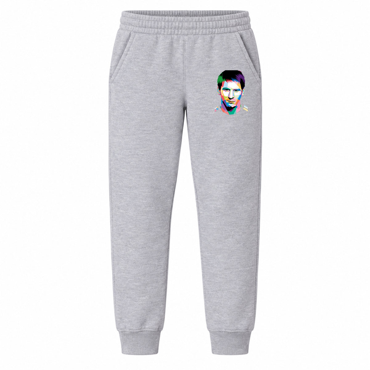 Lionel Messi Face Art Soccer youth jogger sweatpants, Grey, Youth Large ages 10–12
