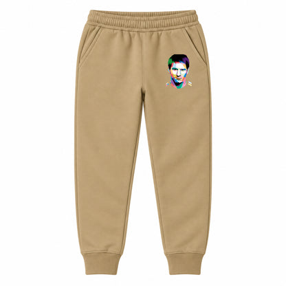 Lionel Messi Face Art Soccer youth jogger sweatpants, Khaki, Youth Large ages 10–12
