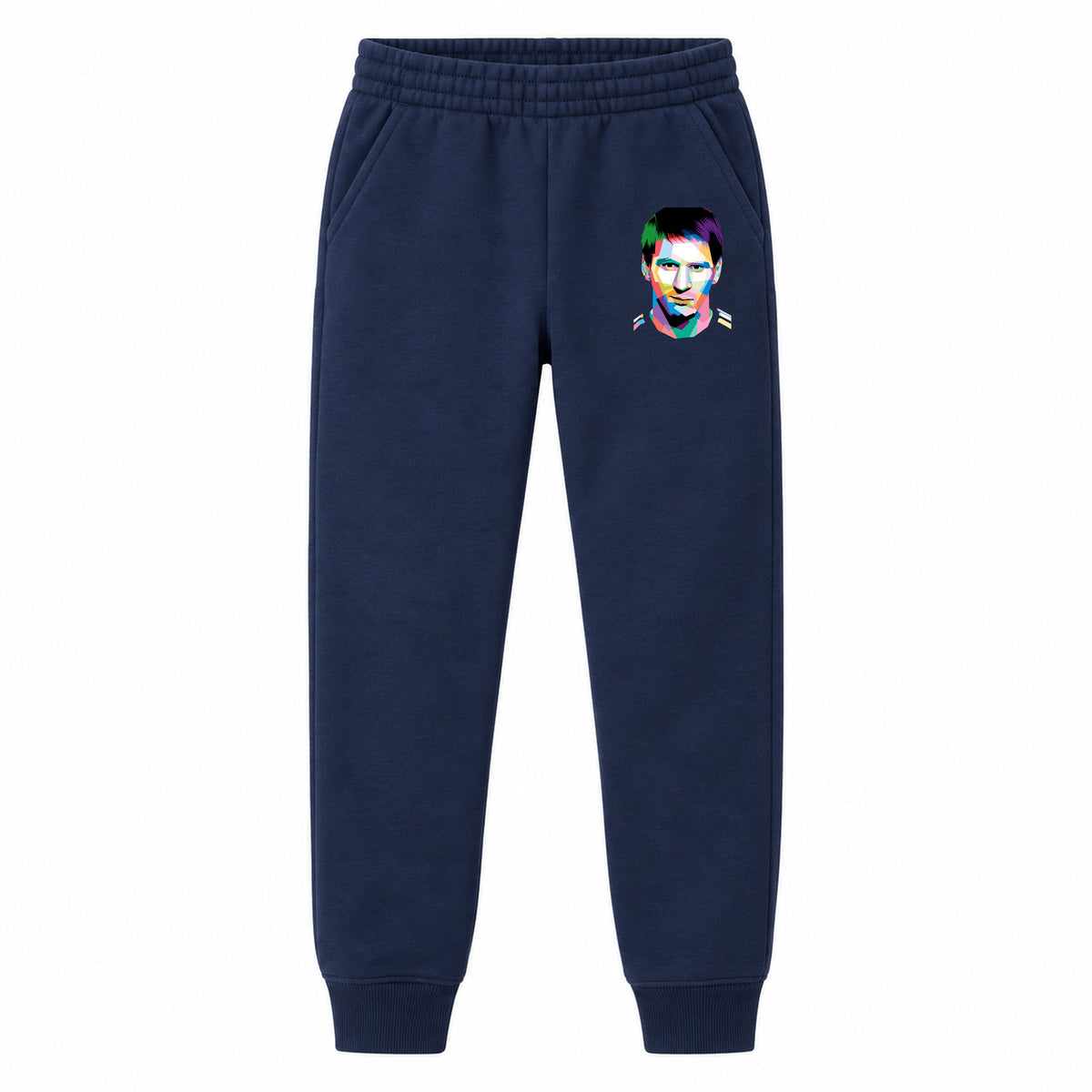 Lionel Messi Face Art Soccer youth jogger sweatpants, Navy Blue, Youth Large ages 10–12