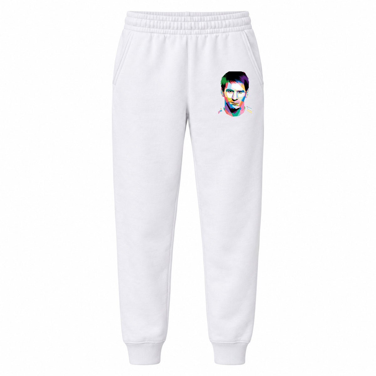 Lionel Messi Face Art Soccer youth jogger sweatpants, White, Youth Large ages 10–12