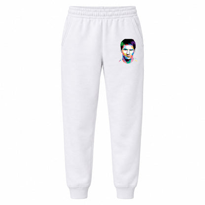 Lionel Messi Face Art Soccer youth jogger sweatpants, White, Youth Large ages 10–12