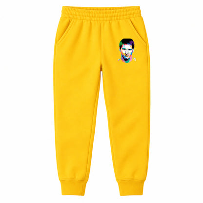 Lionel Messi Face Art Soccer youth jogger sweatpants, Yellow, Youth Large ages 10–12