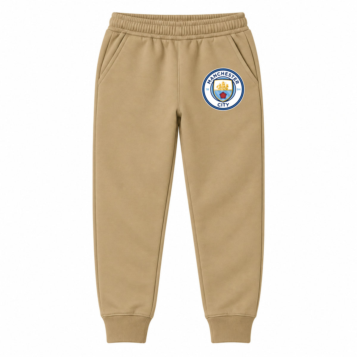Manchester City Soccer youth jogger sweatpants, Khaki, Youth Large ages 10–12