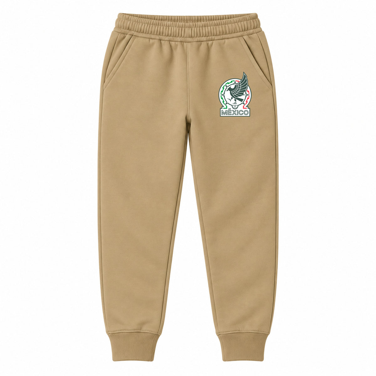 Mexico Soccer youth jogger sweatpants, Khaki, Youth Large ages 10–12