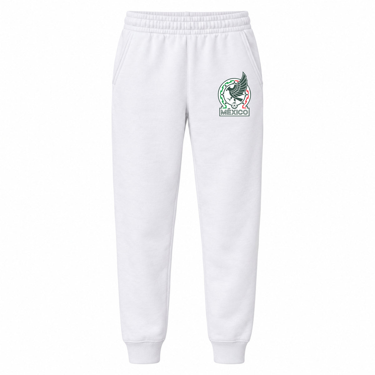 Mexico Soccer youth jogger sweatpants, White, Youth Large ages 10–12