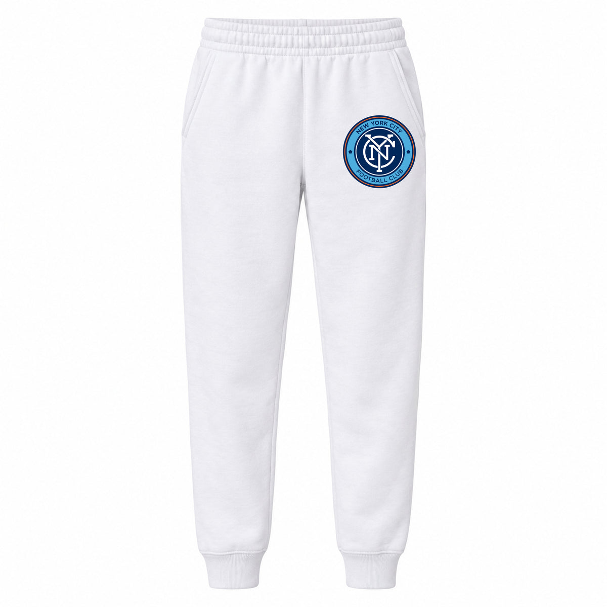 New York City FC youth jogger sweatpants, White, Youth Large ages 10–12