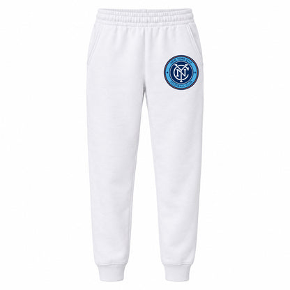 New York City FC youth jogger sweatpants, White, Youth Large ages 10–12