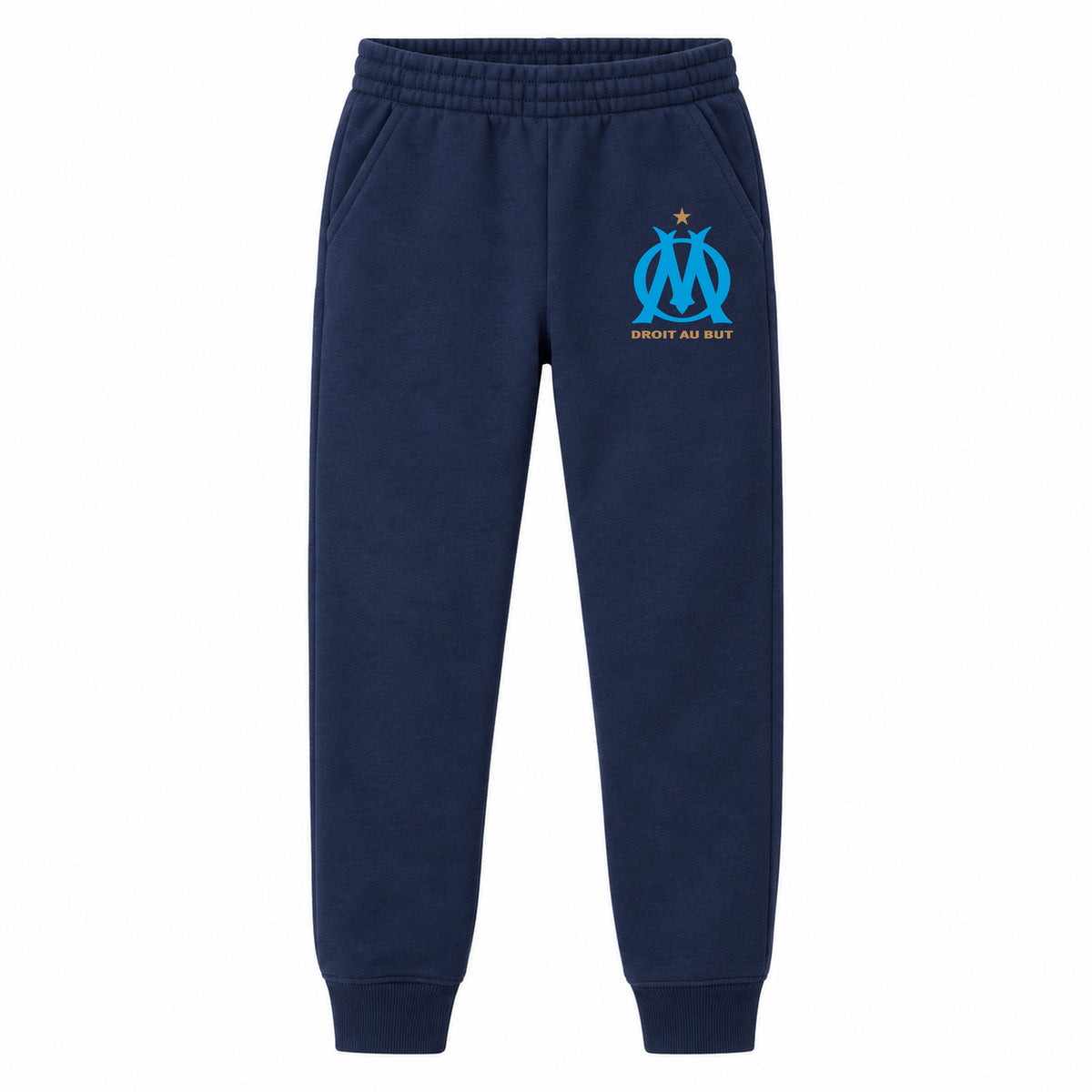 Olympique de Marseille FC youth jogger sweatpants, Navy Blue, Youth Large ages 10–12