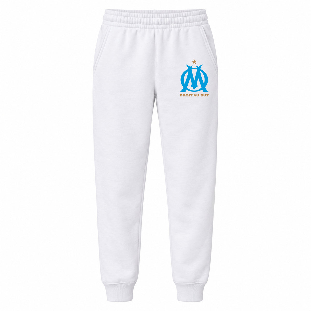 Olympique de Marseille FC youth jogger sweatpants, White, Youth Large ages 10–12
