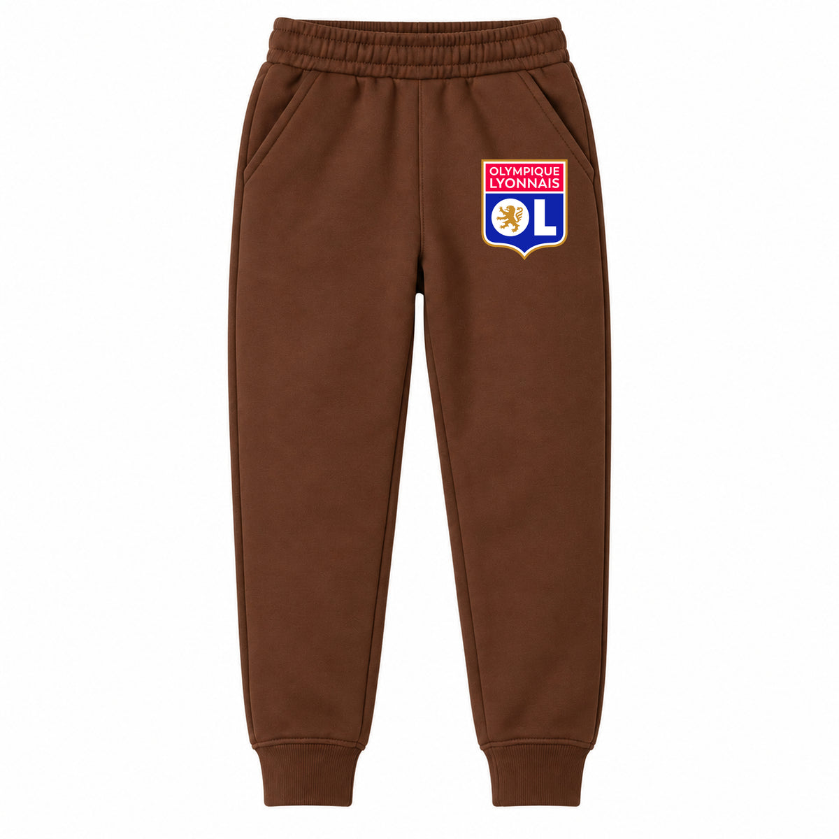 Olympique Lyonnais FC youth jogger sweatpants, Brown, Youth Large ages 10–12