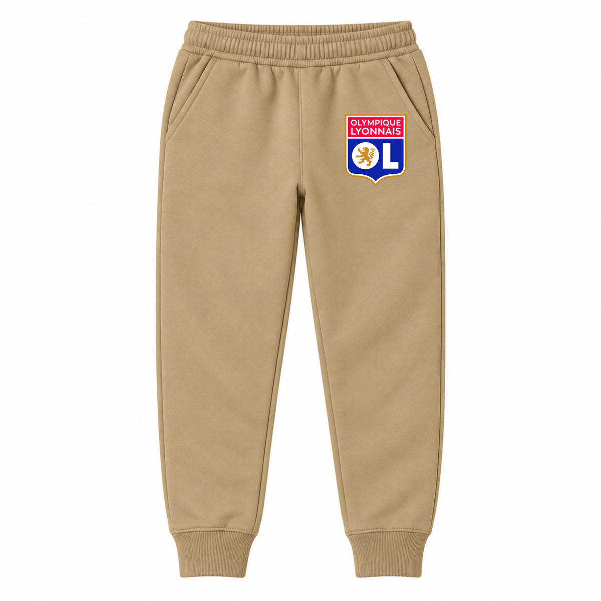 Olympique Lyonnais FC youth jogger sweatpants, Khaki, Youth Large ages 10–12