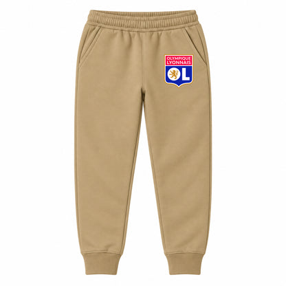 Olympique Lyonnais FC youth jogger sweatpants, Khaki, Youth Large ages 10–12