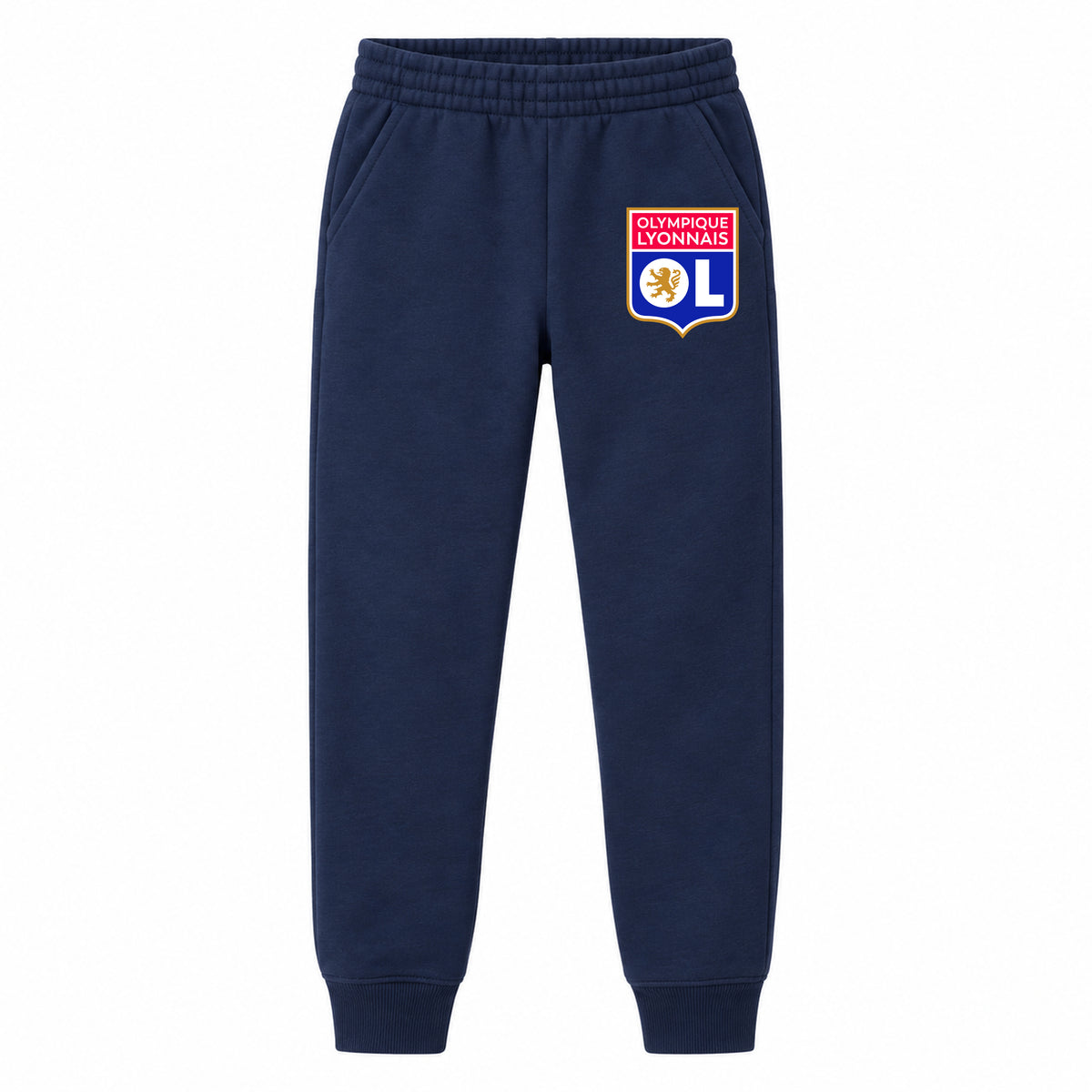 Olympique Lyonnais FC youth jogger sweatpants, Navy Blue, Youth Large ages 10–12