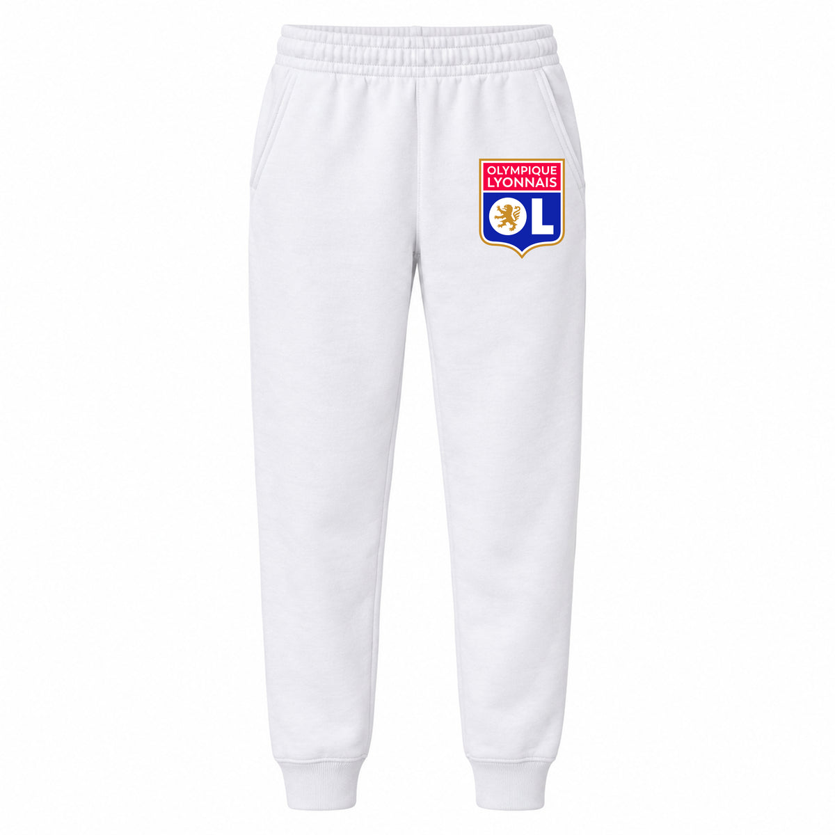 Olympique Lyonnais FC youth jogger sweatpants, White, Youth Large ages 10–12