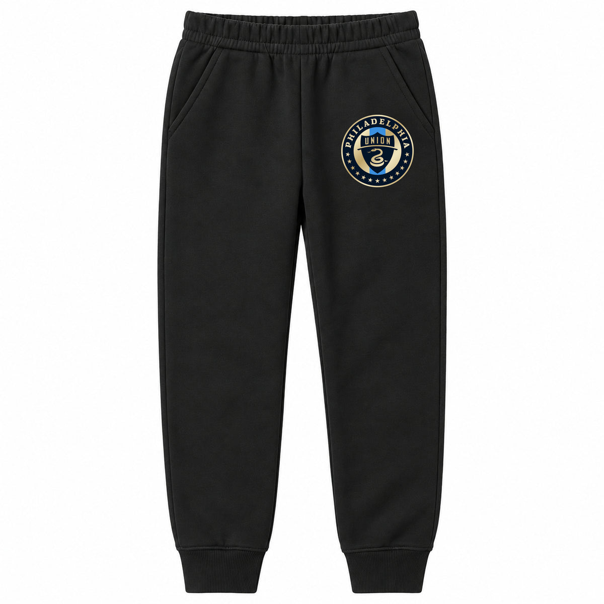 Philadelphia Union FC youth jogger sweatpants, Black, Youth Large ages 10–12