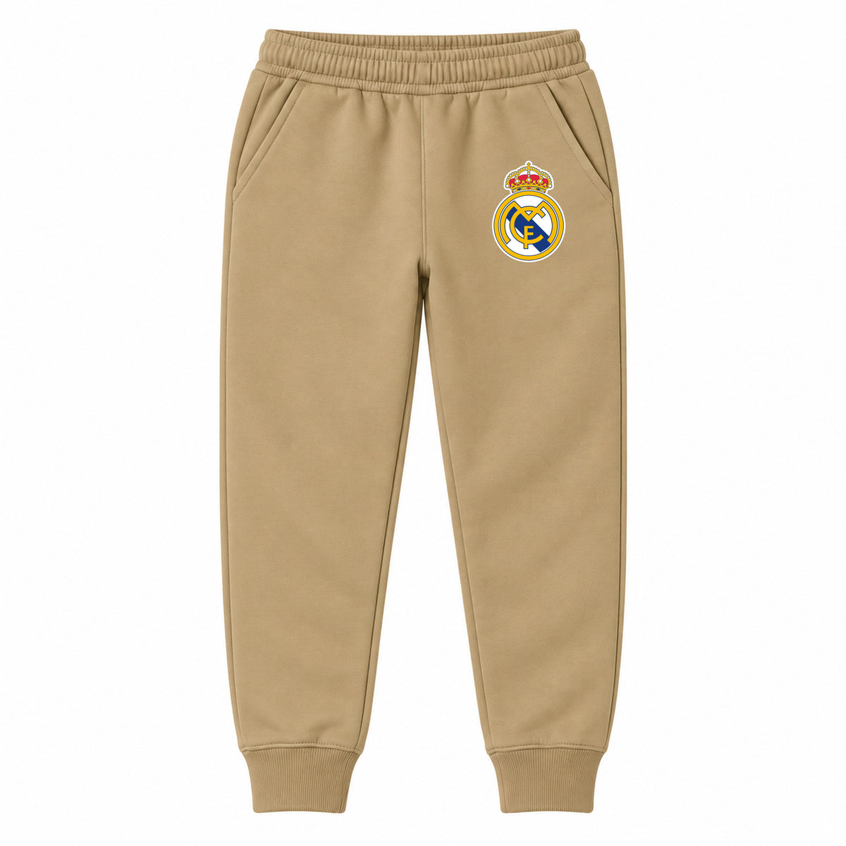 Real Madrid Soccer youth jogger sweatpants, Khaki, Youth Large ages 10–12