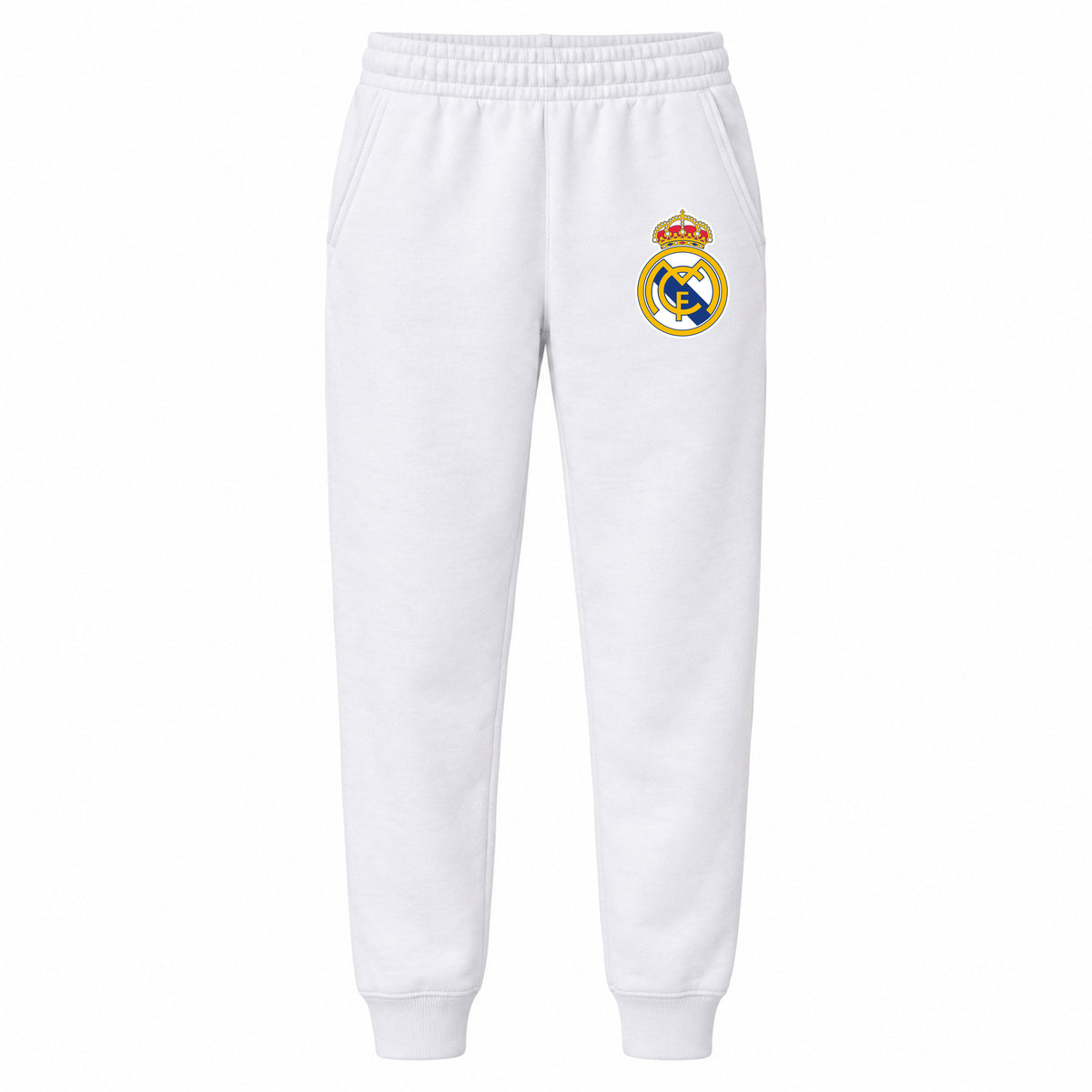 Real Madrid Soccer youth jogger sweatpants, White, Youth Large ages 10–12