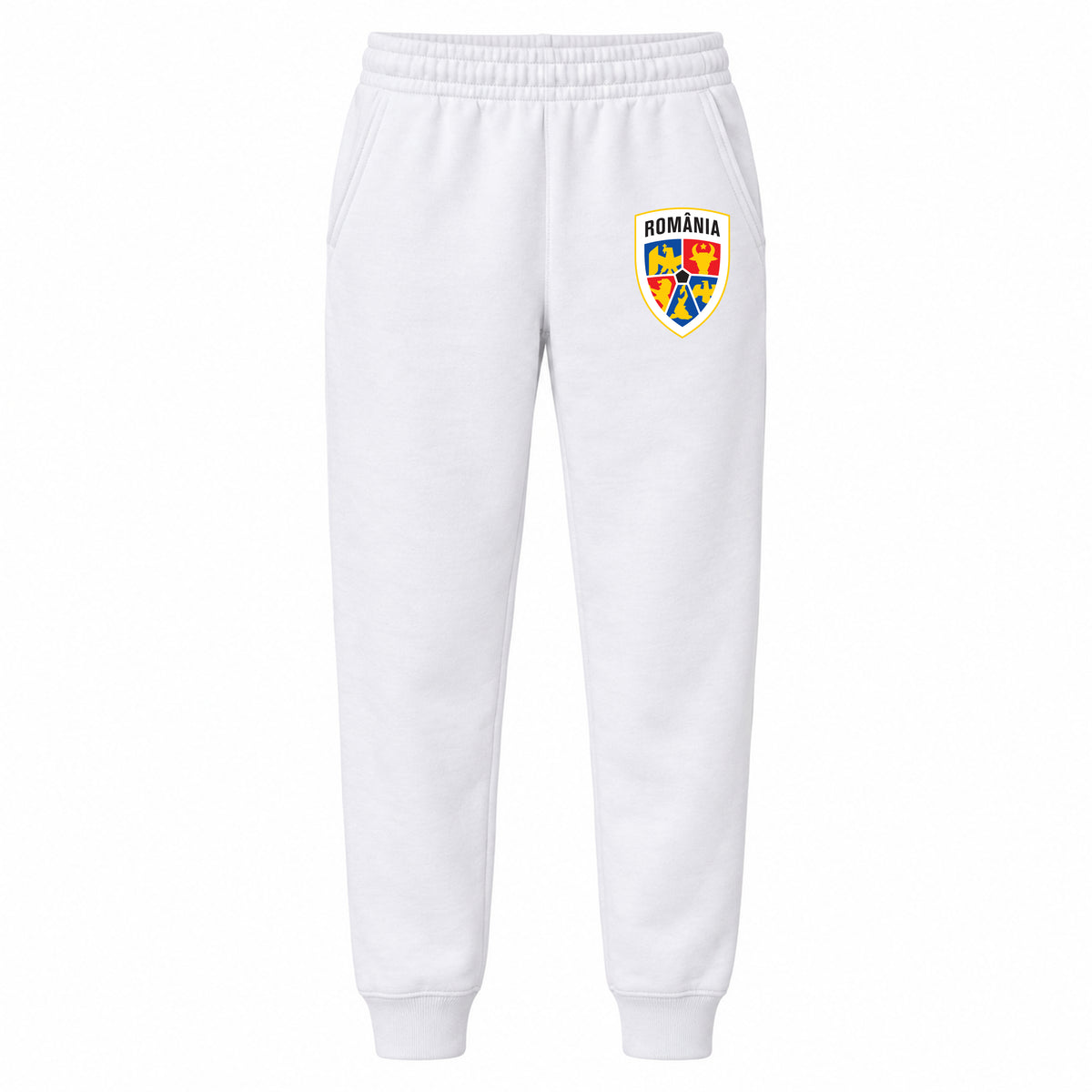 Romania National Soccer Team youth jogger sweatpants, White, Youth Large ages 10–12