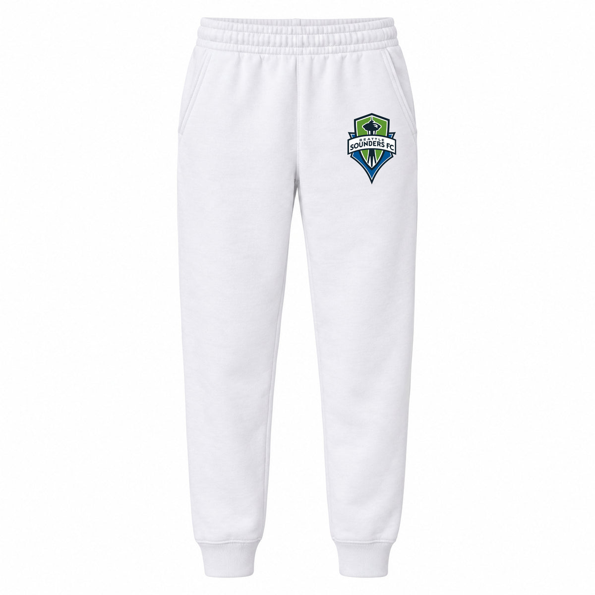 Seattle Sounders FC youth jogger sweatpants, White, Youth Large ages 10–12