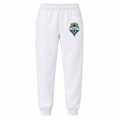 Seattle Sounders FC youth jogger sweatpants, White, Youth Large ages 10–12