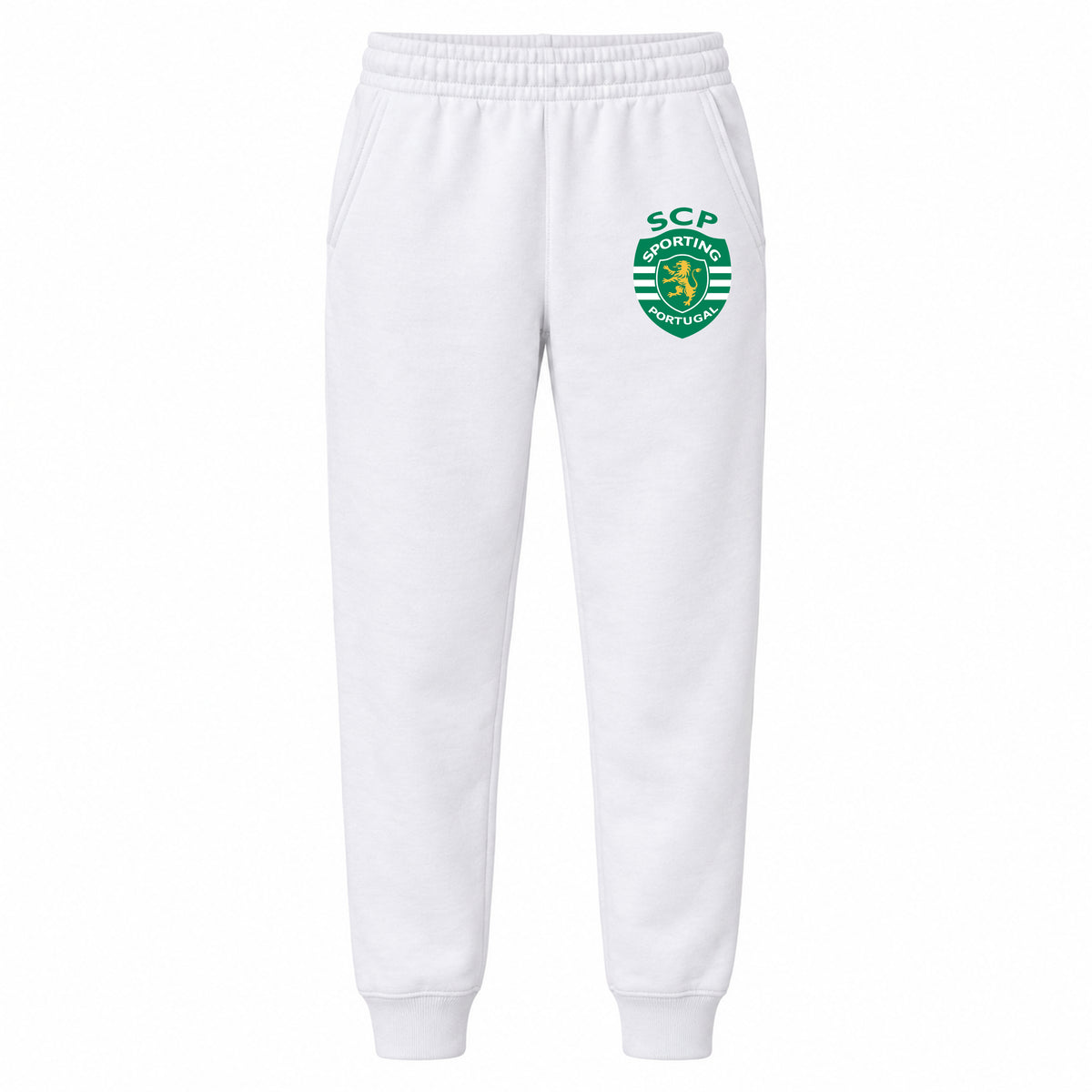 Sporting CP FC youth jogger sweatpants, White, Youth Large ages 10–12