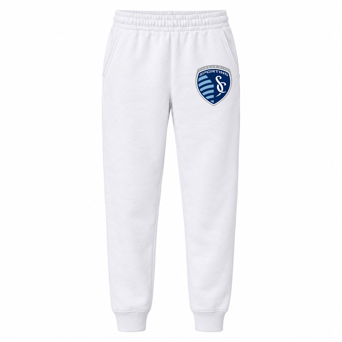 Sporting Kansas City FC youth jogger sweatpants, White, Youth Large ages 10–12