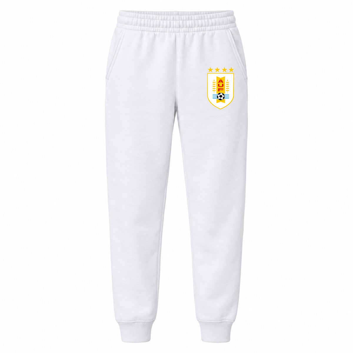 Uruguay National Soccer Team youth jogger sweatpants, White, Youth Large ages 10–12
