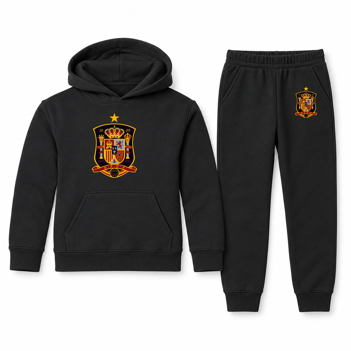 Spain National Soccer Team youth hoodie jogger set, Black, Youth Large ages 10–12