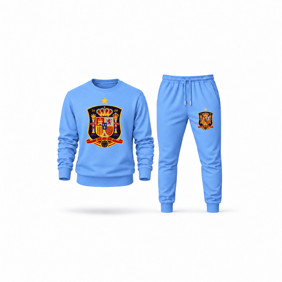 Men's Spain National Soccer Team Sweatshirt Joggers Set | Color: Carolina Blue | Main