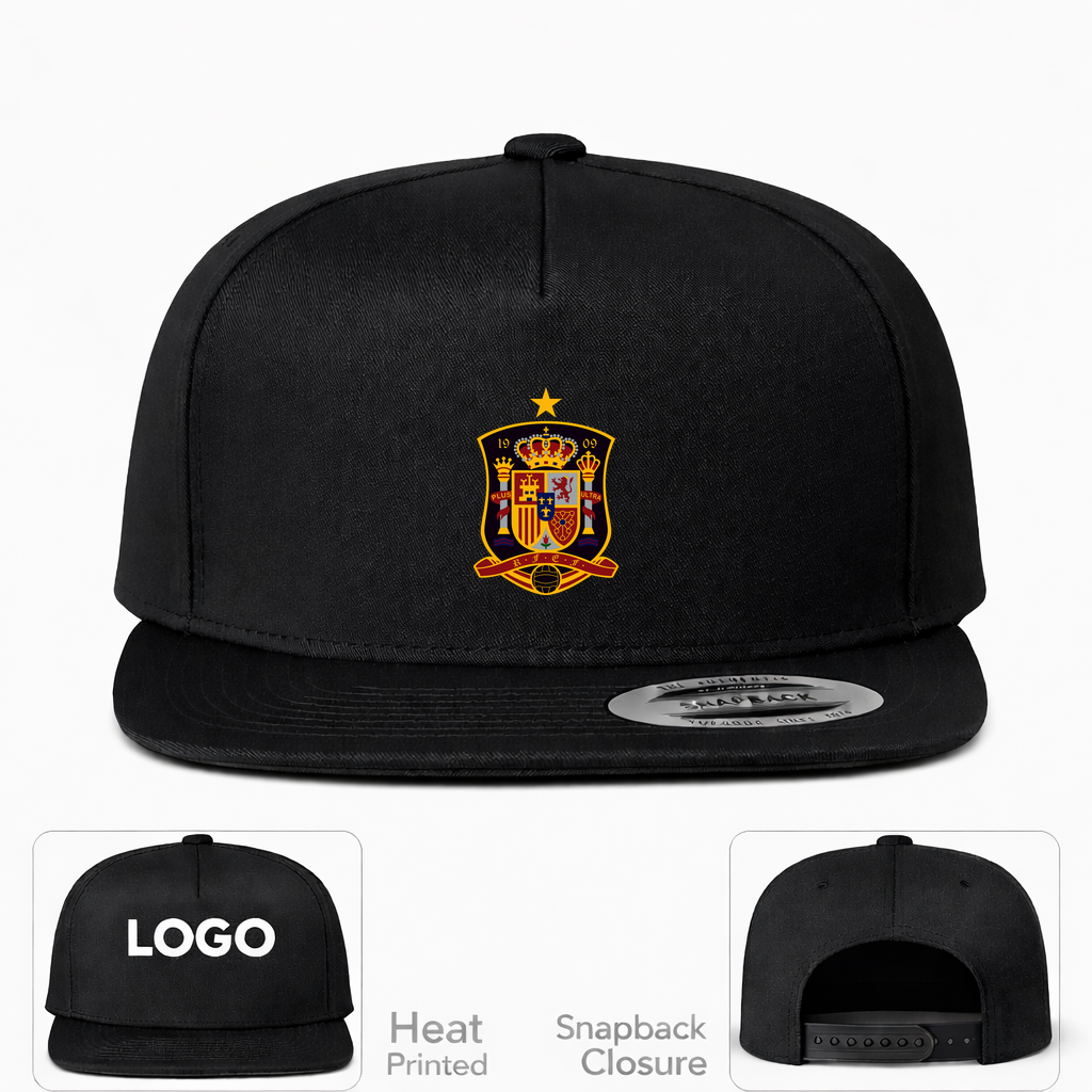 Spain National Soccer Team Snapback Hat | Color: Black | Original artwork on Drive garment