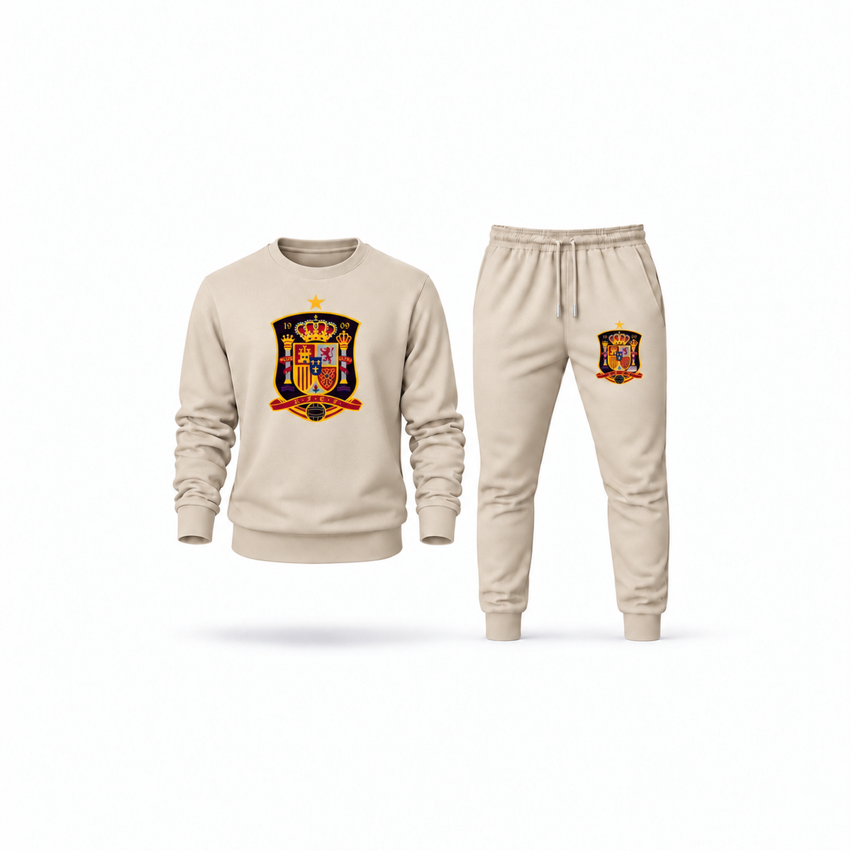 Men's Spain National Soccer Team Sweatshirt Joggers Set | Color: Tan | Main