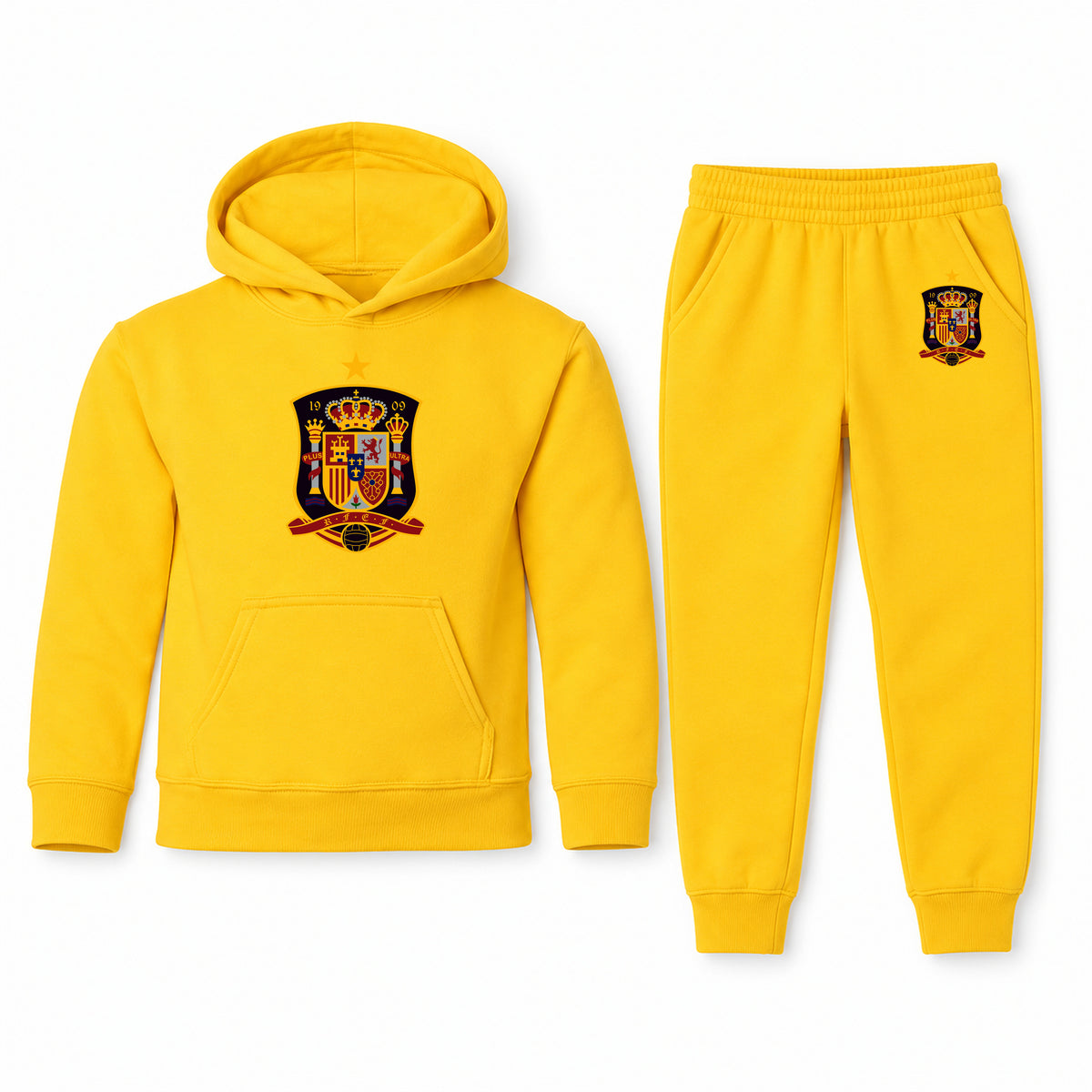 Spain National Soccer Team youth hoodie jogger set, Yellow, Youth Large ages 10–12