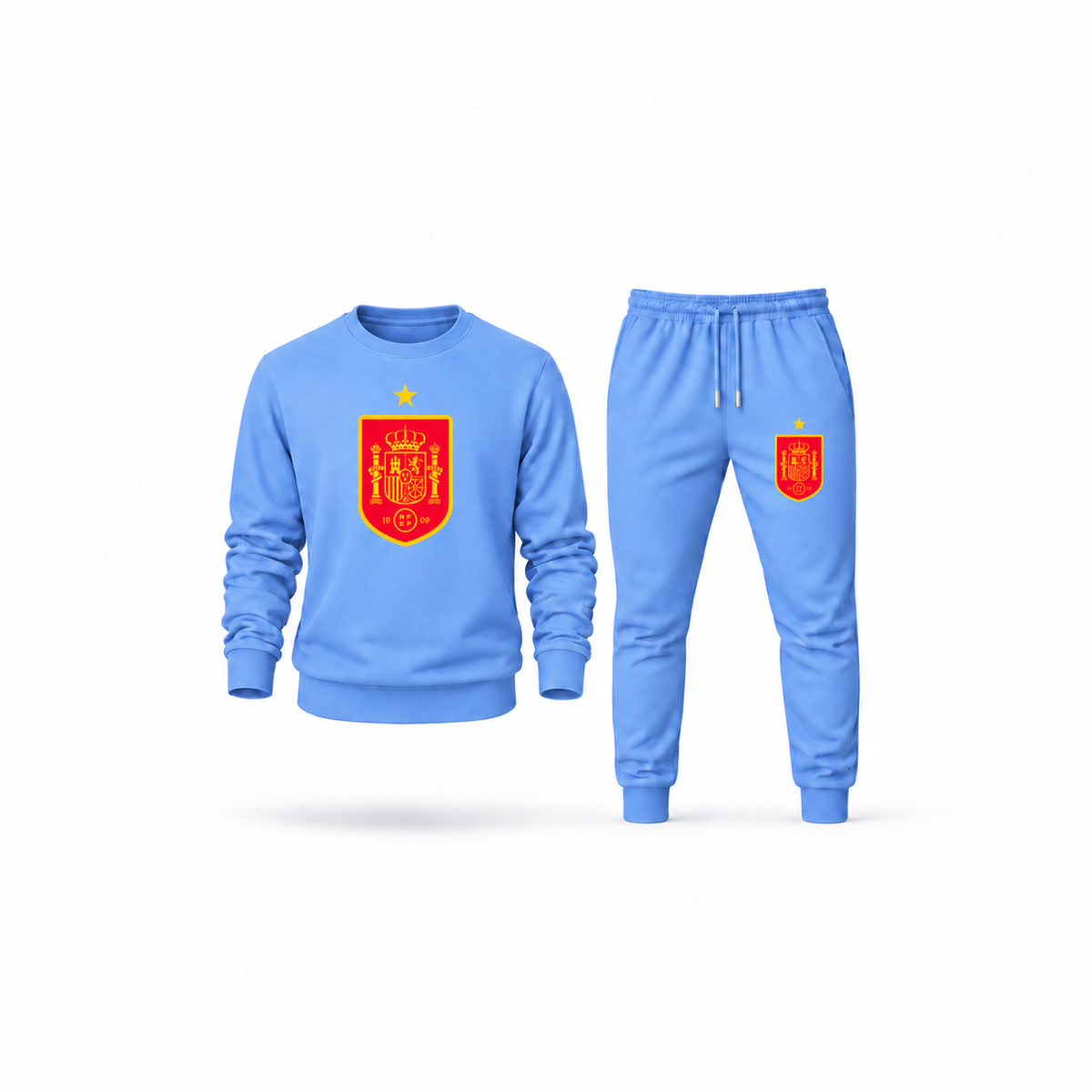 Men's Spain Red Logo National Soccer Team Sweatshirt Joggers Set | Color: Carolina Blue | Main
