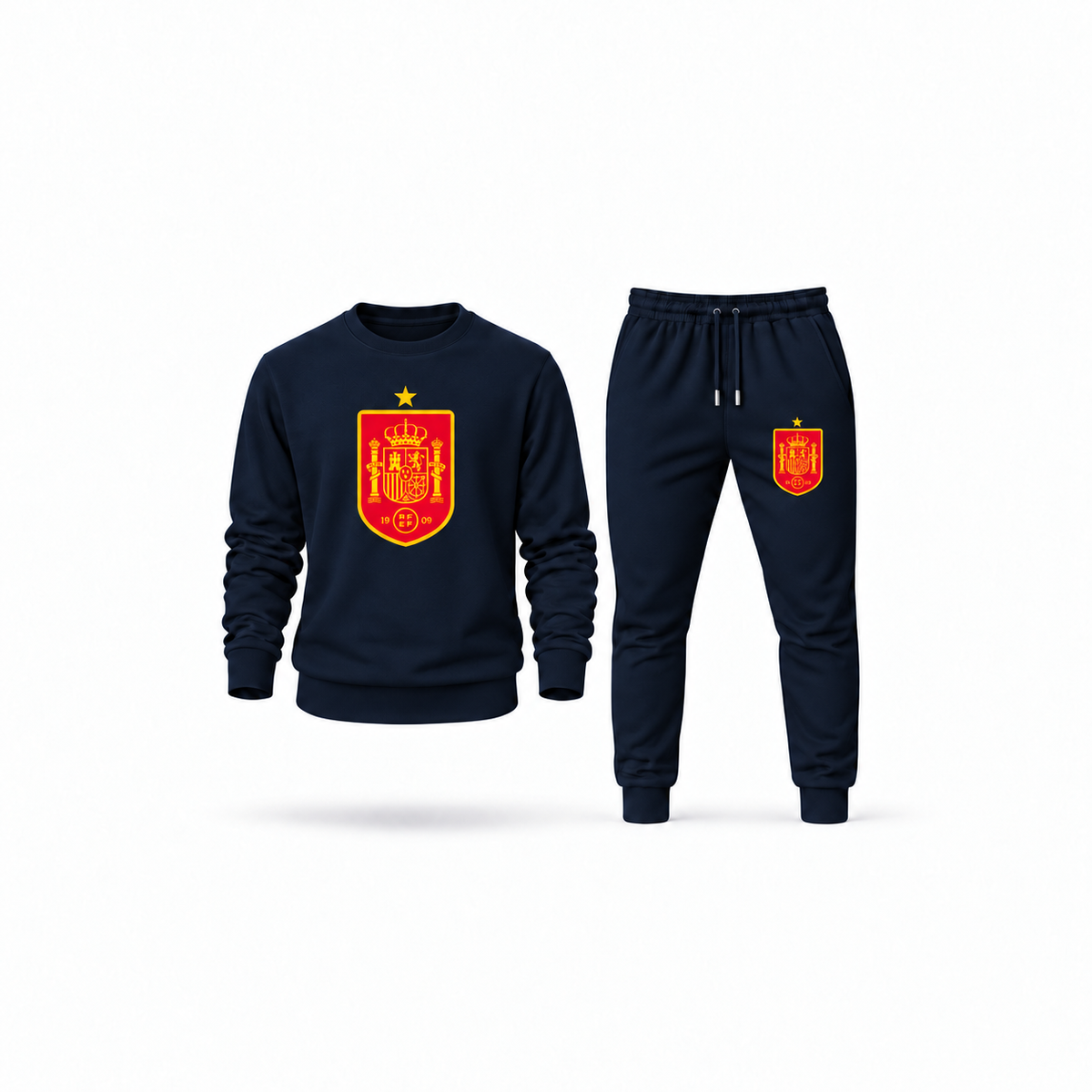 Men's Spain Red Logo National Soccer Team Sweatshirt Joggers Set | Color: Navy | Main