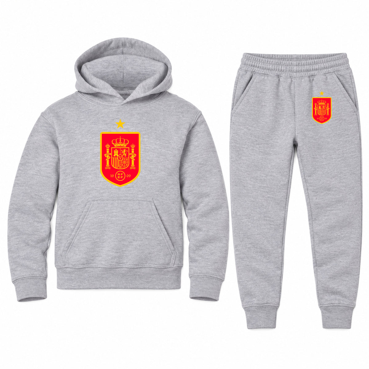 Spain Red Logo National Soccer Team youth hoodie jogger set, Sports Grey, Youth Large ages 10–12