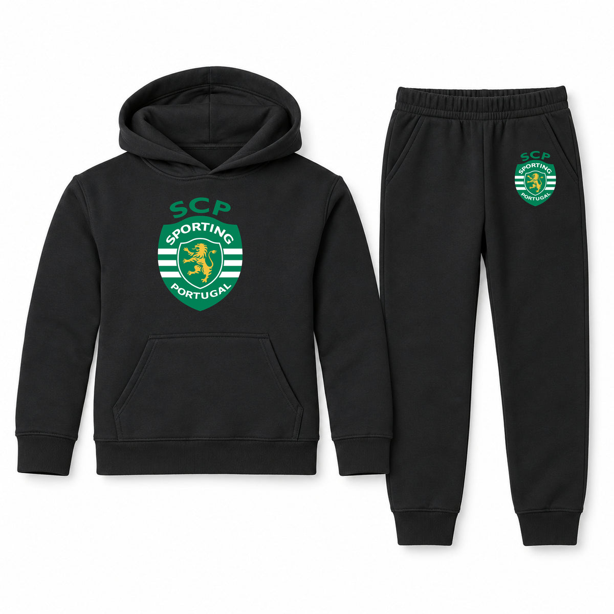 Sporting CP FC youth hoodie jogger set, Black, Youth Large ages 10–12